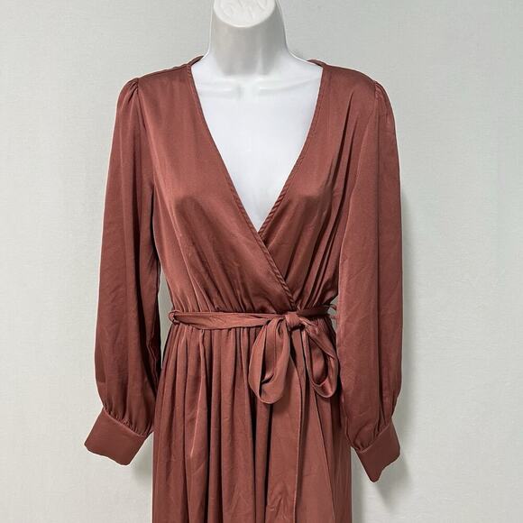 Baltic Born Maxi Dress Size Large Rust Tie Waist Long Sleeve Formal Gown - Picture 4 of 14